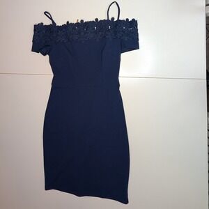 B.‎ Darlin Navy Blue Lace Off the Shoulder Mini Dress Party Cocktail 3/4
